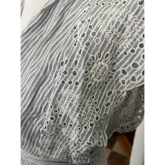 NWOT Neuflora Wrap Ruffle Maxi Dress •M• Striped Eyelet Flutter Sleeve - Picture 12 of 12
